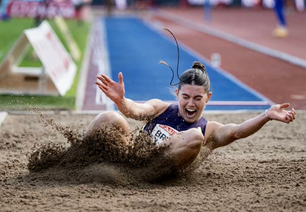 STOCKHOLM, SVERIGE 20260607 Claire Bryant, USA, i damernas längdhopp under söndagens Diamond League-gala (Bauhaus-galan) pa Stockholms stadion. STOCKHOLM SVERIGE x10430x