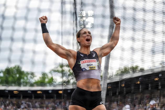 STOCKHOLM, SVERIGE 20260607 Valarie Sion, USA, i damernas diskus under söndagens Diamond League-gala (Bauhaus-galan) pa Stockholms stadion. STOCKHOLM SVERIGE x10430x