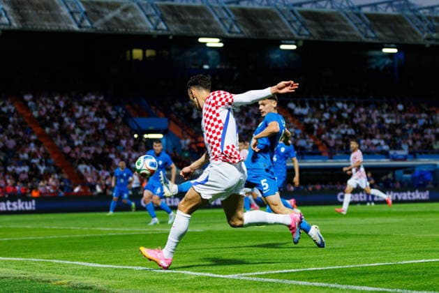 Pre-World cup International Friendly, Länderspiel, Nationalmannschaft 2026 match between Croatia and Slovenia Ivan Perisic (Croatia 14) and Srdan Kuzmic (Slovenia 5) seen in action during Pre-World cup international friendly 2026 football match between Croatia and Slovenia, Stadium Varteks, Varazdin, Croatia 07.06.2026 Copyright: xBEAUTIFULxSPORTS Bosnjakovicx