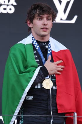 07.06.2026, xrarjax, Motorsport FIA Formel 1, Großer Preis von Monaco 2025 v.l. Siegerehrung Podium Andrea Kimi Antonelli (Mercedes AMG Petronas) Startnummer 12 (FIA REGULATIONS PROHIBIT ANY USE OF PHOTOGRAPHS as IMAGE SEQUENCES and or QUASI-VIDEO) Monte Carlo