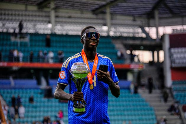 UEFA Under-17 European Championship, EM, Europameisterschaft Estonia 2026 Djibril Diallo of Italy U-17 national team, Nationalteam celebrating winning the European Championship during the UEFA Under-17 European Championship Final match between Italy U-17 vs Belgium U-17 national teams, Tallinn Estonia 07.06.2026 Tallinn A Le Coq Arena Estonia Copyright: xMaurixLevandix