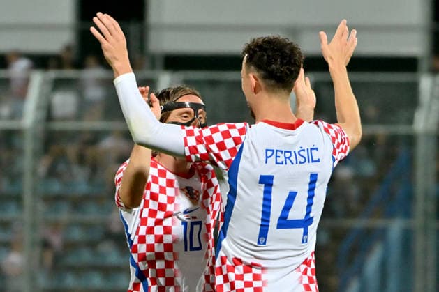 VARAZDIN, CROATIA - JUNE 07: Luka Modric (L) and Ivan Perisic of Croatia (R) celebrate score during the International men’s football Friendly match between Croatia and Slovenia at Stadium Varteks, Varazdin on June 07, 2026 in Varazdin, Croatia. (Photo by Igor Kupljenik Sports Press Photo).  Copyright: xIgorxKupljenikx xSPPx Sportspressphoto_SPR163068