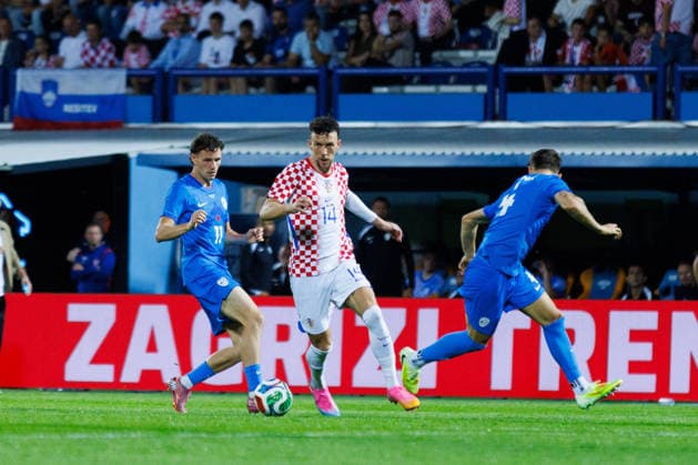 Pre-World cup International Friendly, Länderspiel, Nationalmannschaft 2026 match between Croatia and Slovenia Ivan Perisic (Croatia 14) and Tjas Begic (Slovenia 11) seen in action during Pre-World cup international friendly 2026 football match between Croatia and Slovenia, Stadium Varteks, Varazdin, Croatia 07.06.2026 Copyright: xBEAUTIFULxSPORTS Bosnjakovicx