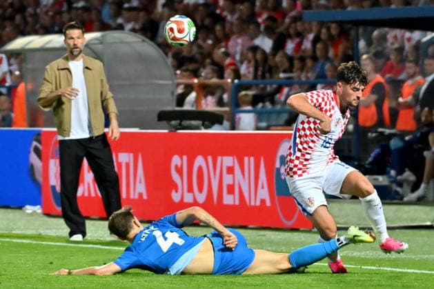 VARAZDIN, CROATIA - JUNE 07: Marcel Ratnik of Slovenia (L) in action against Ivan Perisic of Croatia (R) during the International men’s football Friendly match between Croatia and Slovenia at Stadium Varteks, Varazdin on June 07, 2026 in Varazdin, Croatia. (Photo by Igor Kupljenik Sports Press Photo).  Copyright: xIgorxKupljenikx xSPPx Sportspressphoto_SPR163073