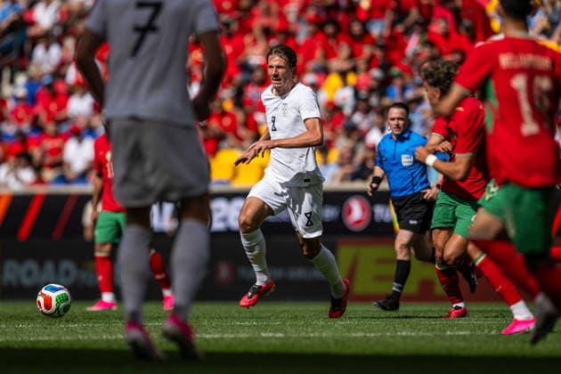 260607 Sander Berge of Norway during the International Friendly, Länderspiel, Nationalmannschaft football match between Morocco and Norway ahead of the FIFA World Cup, WM, Weltmeisterschaft, Fussball 2026 on June 7, 2026 in New Jersey. Photo: Vegard Grott BILDBYRAN kod VG VG0943 bbeng fotboll football soccer fotball fifa world cup vm fotball-vm precamp pre-camp träningslandskamp privatlandskamp landskamp international friendly norge norway marocko morocco marokko