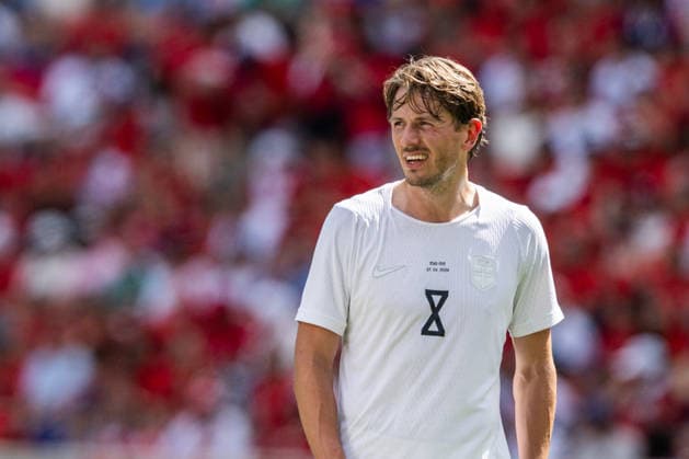 260607 Sander Berge of Norway during the International Friendly, Länderspiel, Nationalmannschaft football match between Morocco and Norway ahead of the FIFA World Cup, WM, Weltmeisterschaft, Fussball 2026 on June 7, 2026 in New Jersey. Photo: Vegard Grott BILDBYRAN kod VG VG0943 bbeng fotboll football soccer fotball fifa world cup vm fotball-vm precamp pre-camp träningslandskamp privatlandskamp landskamp international friendly norge norway marocko morocco marokko