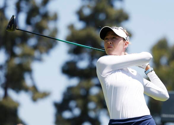 Nelly Korda tees off on the 2nd hole during the final round of the 81st Women s U.S. Open golf championship at the Riviera Country Club in Pacific Palisades, California, on Sunday, June 7, 2026.  GLP20260607945 CAROLINExBREHMAN