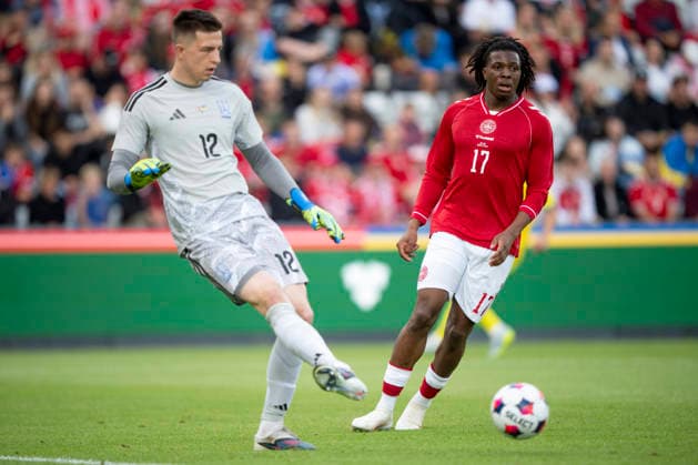 national team, Nationalteam Test Match: Denmark - Ukraine Denmark s Patrick Dorgu in action with Ukraine s goalkeeper Anatoliy Trubin during the international football match between Denmark and Ukraine at Odense Stadium on Sunday, June 7, 2026. (Photo: Bo Amstrup Ritzau Scanpix) , Odense Denmark Mors