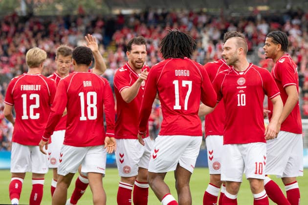 national team, Nationalteam test match: Denmark - Ukraine Denmark s players react after Patrick Dorgu scored to 1-0 during the football international match, Länderspiel, Nationalmannschaft between Denmark and Ukraine at Odense Stadium on Sunday, June 7, 2026. (Photo: Bo Amstrup Ritzau Scanpix) , Odense Denmark Mors