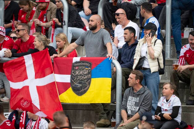national team, Nationalteam test match: Denmark - Ukraine Ukraine s and Denmark s fans in the stands during the football international match, Länderspiel, Nationalmannschaft between Denmark and Ukraine at Odense Stadium on Sunday, June 7, 2026. (Photo: Bo Amstrup Ritzau Scanpix) , Odense Denmark Mors