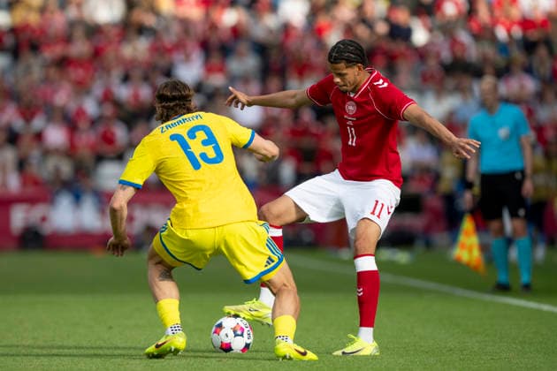 national team, Nationalteam test match: Denmark - Ukraine Denmark s William Osula in action with Ukraine s Illia Zabarnyi during the football international match, Länderspiel, Nationalmannschaft between Denmark and Ukraine at Odense Stadium on Sunday, June 7, 2026. (Photo: Bo Amstrup Ritzau Scanpix) , Odense Denmark Mors