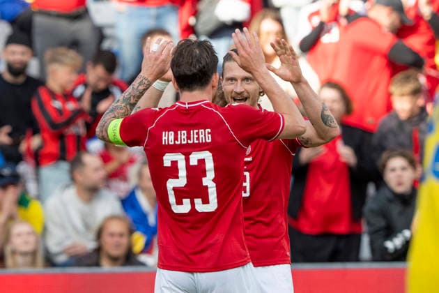 national team, Nationalteam test match: Denmark - Ukraine Denmark s Pierre Emile Hoejbjerg and Kasper Hoegh react after the goal to make it 2-0 during the international football match between Denmark and Ukraine at Odense Stadium on Sunday, June 7, 2026. (Photo: Bo Amstrup Ritzau Scanpix) , Odense Denmark Mors
