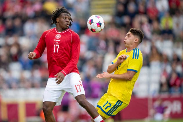 national team, Nationalteam test match: Denmark - Ukraine Denmark s Patrick Dorgu in action with Ukraine s Georgiy Sudakov during the international football match between Denmark and Ukraine at Odense Stadium on Sunday, June 7, 2026. (Photo: Bo Amstrup Ritzau Scanpix) , Odense Denmark Mors