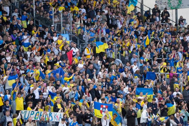 national team, Nationalteam Test Match: Denmark - Ukraine Ukraine s fans during the football international match, Länderspiel, Nationalmannschaft between Denmark and Ukraine at Odense Stadium on Sunday, June 7, 2026. (Photo: Bo Amstrup Ritzau Scanpix) , Odense Denmark Mors