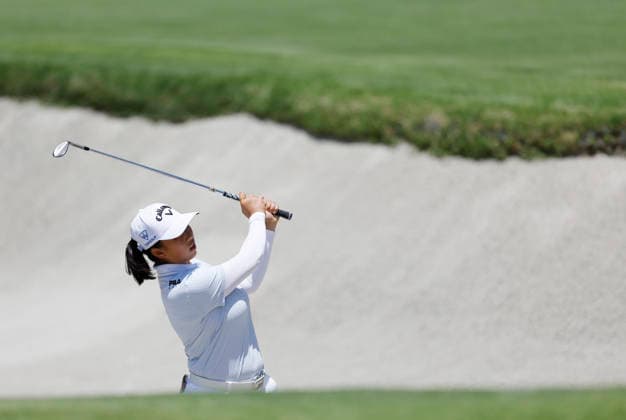 Ruoning Yin of the Peoples Republic of China hits out of a bunker on the 1st hole during the final round of the 81st Women s U.S. Open golf championship at the Riviera Country Club in Pacific Palisades, California, on Sunday, June 7, 2026.  GLP20260607961 CAROLINExBREHMAN