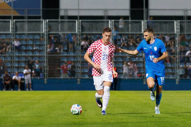 Pre-World cup International Friendly, Länderspiel, Nationalmannschaft 2026 match between Croatia and Slovenia Luka Sucic (Croatia 21) and Danijel Sturm (Slovenia 15) seen in action during Pre-World cup international friendly 2026 football match between Croatia and Slovenia, Stadium Varteks, Varazdin, Croatia 07.06.2026 Copyright: xBEAUTIFULxSPORTS Bosnjakovicx