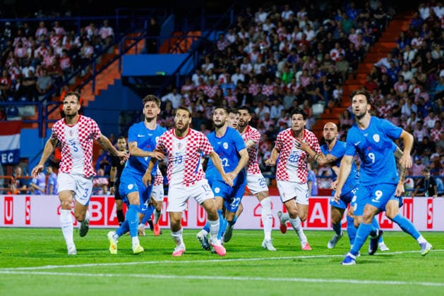 Pre-World cup International Friendly, Länderspiel, Nationalmannschaft 2026 match between Croatia and Slovenia Team Croatia and team Slovenia waitin for ball seen during Pre-World cup international friendly 2026 football match between Croatia and Slovenia, Stadium Varteks, Varazdin, Croatia 07.06.2026 Copyright: xBEAUTIFULxSPORTS Bosnjakovicx