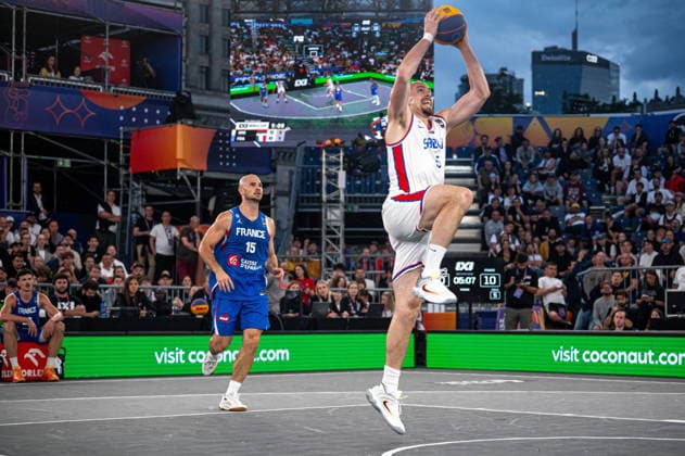 Warszawa 07.06.2026. 3x3 Basketball World Cup Day 7 in Warsaw, Poland. Serbia - France match --- Mistrzostwa Swiata w koszykowce 3x3 Dzien 7 w Warszawie. Mecz Serbia - Francja Persons Shown : Nenad Nerandzic Fot. Kai Taller Arena Akcji NEWSPIX.PL --- newspix.pl 