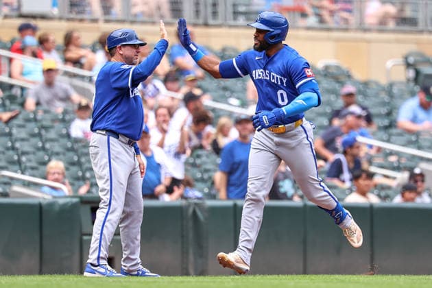 June 7, 2026, Minneapolis, Minnesota, USA: Kansas City Royals designated hitter STARLING MARTE (0) celebrates a three-run home run in the fifth inning during a MLB, Baseball Herren, USA Baseball game between the Kansas City Royals and the Minnesota Twins at Target Field in Minneapolis, Minnesota on June 7th, 2026. The Royals defeated the Twins 6-5. ZUMA Press Wire. MLB 2026: Royals 6:5 Twins  - ZUMAg254 20260607_zsp_g254_033 Copyright: xStevenxGarciax