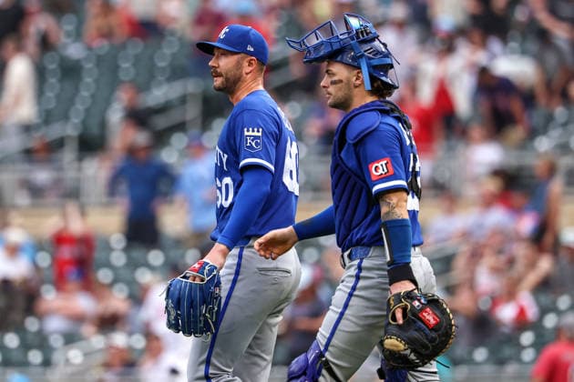 June 7, 2026, Minneapolis, Minnesota, USA: Kansas City Royals pitcher LUCAS ERCEG (60) and Kansas City Royals catcher CARTER JENSEN (22) celebrate the win during a MLB, Baseball Herren, USA Baseball game between the Kansas City Royals and the Minnesota Twins at Target Field in Minneapolis, Minnesota on June 7th, 2026. The Royals defeated the Twins 6-5. ZUMA Press Wire. MLB 2026: Royals 6:5 Twins  - ZUMAg254 20260607_zsp_g254_037 Copyright: xStevenxGarciax