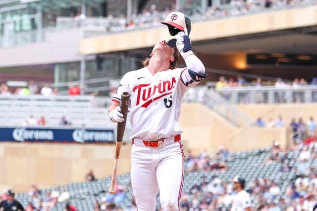 June 7, 2026, Minneapolis, Minnesota, USA: Minnesota Twins second baseman LUKE KEASCHALL (15) reacts in the fourth inning during a MLB, Baseball Herren, USA Baseball game between the Kansas City Royals and the Minnesota Twins at Target Field in Minneapolis, Minnesota on June 7th, 2026. The Royals defeated the Twins 6-5. ZUMA Press Wire. MLB 2026: Royals 6:5 Twins  - ZUMAg254 20260607_zsp_g254_040 Copyright: xStevenxGarciax