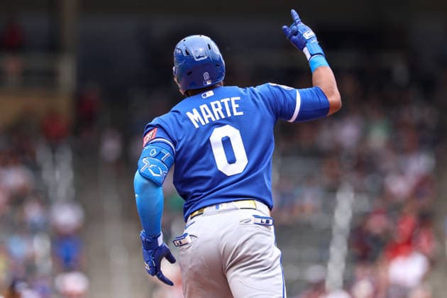 June 7, 2026, Minneapolis, Minnesota, USA: Kansas City Royals designated hitter STARLING MARTE (0) celebrates a three-run home run in the fifth inning during a MLB, Baseball Herren, USA Baseball game between the Kansas City Royals and the Minnesota Twins at Target Field in Minneapolis, Minnesota on June 7th, 2026. The Royals defeated the Twins 6-5. ZUMA Press Wire. MLB 2026: Royals 6:5 Twins  - ZUMAg254 20260607_zsp_g254_048 Copyright: xStevenxGarciax
