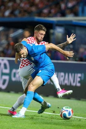 Varazdin, Croatia, 070626. City stadium. Friendly football game before the World Cup, Croatia - Slovenia. In photo: Marco Pasalic, Danijel Sturm. Photo: Josip Bandic CROPIX Varazdin Croatia Copyright: xxJosipxBandicx xCROPIXx croatia_slovenia08-070626