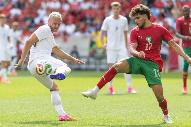 match between Morocco and Norway during an International Friendly, Länderspiel, Nationalmannschaft Julian Ryerson during a match between Morocco and Norway during an international friendly before the World Cup at the Sports Illustrated Stadium in Harrison, United States, on Sunday, June 7, 2026 harrison NJ united states Copyright: xWILLIAMxVOLCOVx