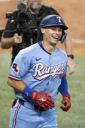 June 7, 2026, Arlington, Texas, USA: Texas Rangers center fielder MICHAEL HELMAN (23) celebrates after hitting a homerun during a MLB, Baseball Herren, USA game between the Cleveland Guardians and Texas Rangers at Globe Life Field. Texas wins 10-0. MLB 2026: Rangers 10:0 Guardians  - ZUMAf180 20260607_zsp_f180_023 Copyright: xMarkxFannx