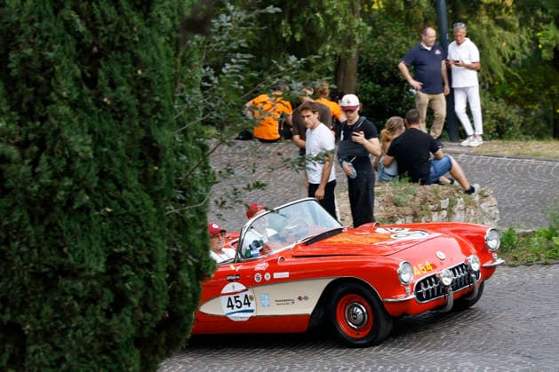Trofeo Gaburri A 1957 Chevrolet Corvette is driven by Michael Moss and co-driver Harold Bennett during the Trofeo Gaburri, a preliminary event of the 1000 Miglia, in Brescia, Italy, on June 7, 2026. Brescia Italy Italy  Copyright: xRichardxMorganox originalFilename:morgano-trofeoga260607_np5yf.jpg