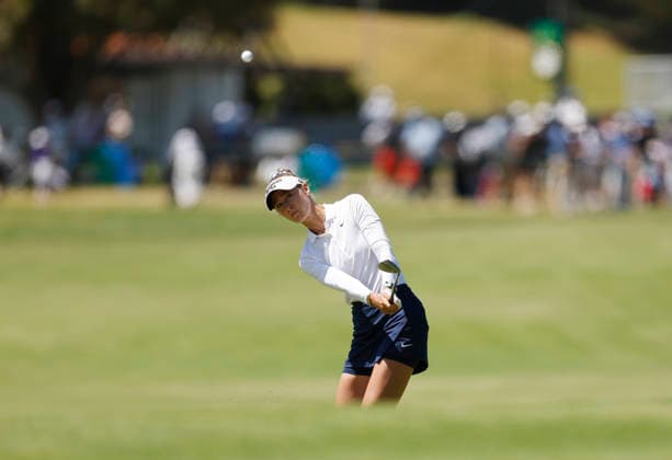 Nelly Korda chips to the 10th green during the final round of the 81st Women s U.S. Open golf championship at the Riviera Country Club in Pacific Palisades, California, on Sunday, June 7, 2026.  GLP20260607805 CAROLINExBREHMAN