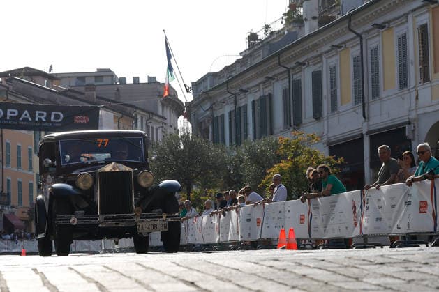 Trofeo Gaburri A Lancia Augusta from 1933 is driven by Adriano Bagni and co-driver Bruno Gregori during the Trofeo Gaburri, a preliminary event of the 1000 Miglia, in Brescia, Italy, on June 7, 2026. Brescia Italy Italy  Copyright: xRichardxMorganox originalFilename:morgano-trofeoga260607_npVtK.jpg