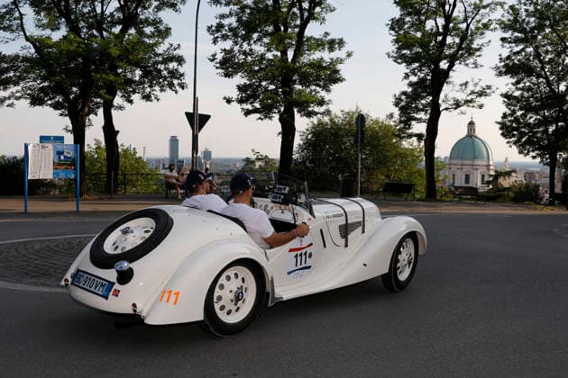 Trofeo Gaburri A BMW 328 from 1938 is driven by Gianluigi Ghidoni with co-driver Antonio Gregori during the Trofeo Gaburri, a preliminary event of the 1000 Miglia, in Brescia, Italy, on June 7, 2026. Brescia Italy Italy  Copyright: xRichardxMorganox originalFilename:morgano-trofeoga260607_npYEN.jpg