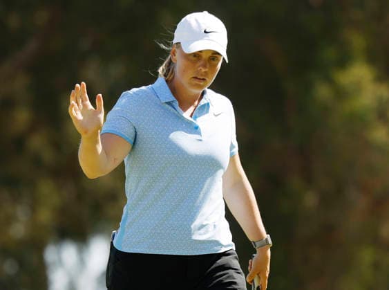 Maja Stark of Sweden waves after finishing her round on the 18th hole during the final round of the 81st Women s U.S. Open golf championship at the Riviera Country Club in Pacific Palisades, California, on Sunday, June 7, 2026.  GLP20260607808 CAROLINExBREHMAN