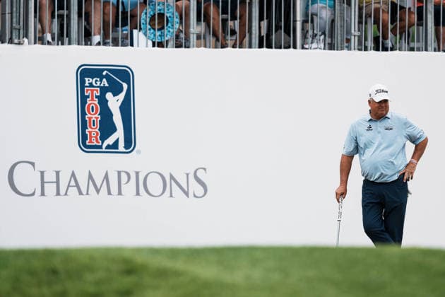 PGA, Golf Herren Tour Champions: American Family Insurance Championship - Final Round MADISON, WI - JUNE 7: Kenny Perry walks past a PGA Tour Champions sign near hole 15 during the PGA Tour Champions: American Family Insurance Championship - Final Round at TPC Wisconsin on June 7, 2026 in Madison, Wisconsin. Madison TPC Wisconsin WI United States Copyright: xRossxHarried ISIxPhotosx 9314