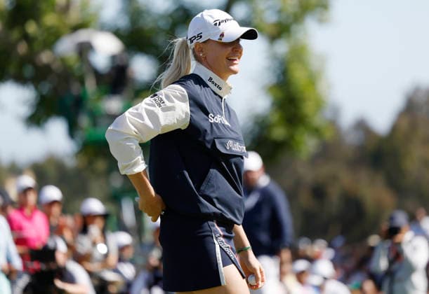 Charley Hull of England smiles after finishing on the 18th hole during the final round of the 81st Women s U.S. Open golf championship at the Riviera Country Club in Pacific Palisades, California, on Sunday, June 7, 2026.  GLP20260607810 CAROLINExBREHMAN