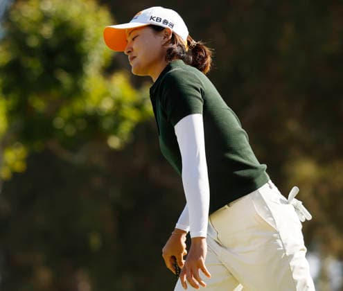 In Gee Chun of South Korea reacts after missing a putt for a bogey on the 18th green during the final round of the 81st Women s U.S. Open golf championship at the Riviera Country Club in Pacific Palisades, California, on Sunday, June 7, 2026.  GLP20260607820 CAROLINExBREHMAN