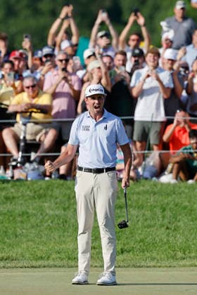 DUBLIN, OH - JUNE 07: J.T. Poston of United States of America reacts after holing a par putt on the second playoff hold to claim the win during the final round of the Memorial Tournament presented by Workday 2026 on June 07, 2026 at Muirfield Village Golf Club in Dublin, Ohio. (Photo by Joe Robbins Icon Sportswire) GOLF: JUN 07 PGA, Golf Herren the Memorial Tournament presented by Workday EDITORIAL USE ONLY Icon5732606070104