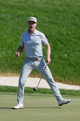 DUBLIN, OH - JUNE 07: Ryan Gerard of United States of America reacts after holing a putt for birdie at the seventeenth hole during the final round of the Memorial Tournament presented by Workday 2026 on June 07, 2026 at Muirfield Village Golf Club in Dublin, Ohio. (Photo by Joe Robbins Icon Sportswire) GOLF: JUN 07 PGA, Golf Herren the Memorial Tournament presented by Workday EDITORIAL USE ONLY Icon5732606070224