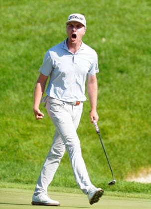 DUBLIN, OH - JUNE 07: PGA, Golf Herren player Ryan Gerard reacts to making a birdie putt on the 17th hole on June 7, 2026 during the final round of the Memorial Tournament presented by Workday at Muirfield Village Golf Club in Dublin, Ohio. (Photo by Brian Spurlock Icon Sportswire) GOLF: JUN 07 PGA the Memorial Tournament presented by Workday EDITORIAL USE ONLY Icon26060744