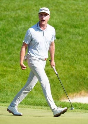 DUBLIN, OH - JUNE 07: PGA, Golf Herren player Ryan Gerard reacts to making a birdie putt on the 17th hole on June 7, 2026 during the final round of the Memorial Tournament presented by Workday at Muirfield Village Golf Club in Dublin, Ohio. (Photo by Brian Spurlock Icon Sportswire) GOLF: JUN 07 PGA the Memorial Tournament presented by Workday EDITORIAL USE ONLY Icon26060745
