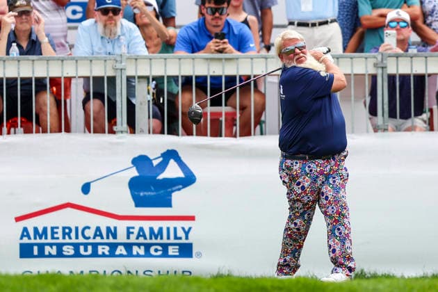 MADISON, WI - JUNE 07: John Daly from Dardenelle, AR tees off on the sixteenth hole during the final round of the PGA, Golf Herren Tour Champions American Family Insurance Championship golf tournament on June 7, 2026 at TPC Wisconsin Golf Course in Madison, WI. (Photo by Lawrence Iles Icon Sportswire) GOLF: JUN 07 PGA TOUR Champions American Family Insurance Championship EDITORIAL USE ONLY Icon2606070083