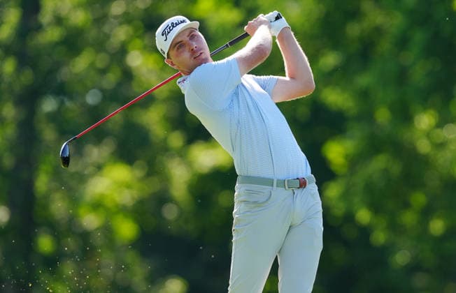 DUBLIN, OH - JUNE 07: PGA, Golf Herren player Ryan Gerard plays his tee shot on the 18th hole on June 7, 2026 during the final round of the Memorial Tournament presented by Workday at Muirfield Village Golf Club in Dublin, Ohio. (Photo by Brian Spurlock Icon Sportswire) GOLF: JUN 07 PGA the Memorial Tournament presented by Workday EDITORIAL USE ONLY Icon26060751