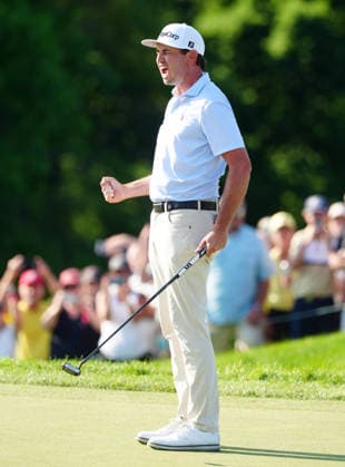DUBLIN, OH - JUNE 07: PGA, Golf Herren player J.T. Poston reacts to making the winning putt on the 18th hole during a playoff on June 7, 2026 during the final round of the Memorial Tournament presented by Workday at Muirfield Village Golf Club in Dublin, Ohio. (Photo by Brian Spurlock Icon Sportswire) GOLF: JUN 07 PGA the Memorial Tournament presented by Workday EDITORIAL USE ONLY Icon26060763
