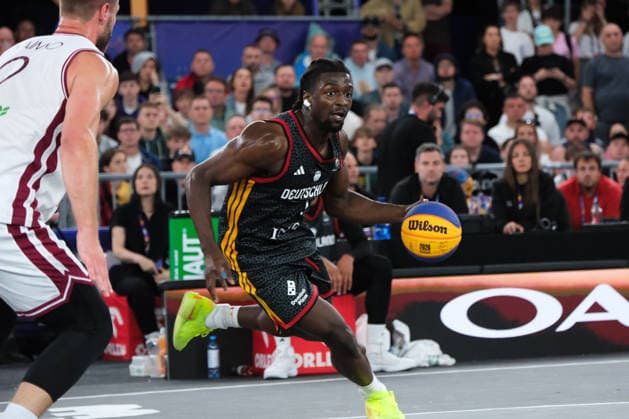 June 7, 2026, Warsaw, Masovian Voivodeship, Poland: Germany s DENZEL AGYEMAN (1) in action during the FIBA 3x3 Basketball World Cup men s final game between Latvia and Germany in Warsaw, Poland. Latvia defeated Germany to become world champions. Basketball 2026: FIBA 3x3 World Cup Men s Final: Latvia 20:15 Germany  - ZUMAk204 20260607_zip_k204_040 Copyright: xRomanxKozielx