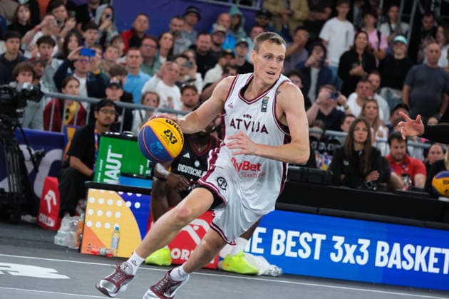 June 7, 2026, Warsaw, Masovian Voivodeship, Poland: Latvia s NAURIS MIEZIS (1) in action during the FIBA 3x3 Basketball World Cup men s final game between Latvia and Germany in Warsaw, Poland. Latvia defeated Germany to become world champions. Warsaw Poland - ZUMAk204 20260607_zip_k204_045 Copyright: xRomanxKozielx