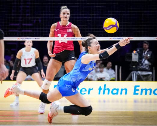 Team Japan Nanami Seki returns a shot against Team Canada during their womens Volleyball Nations League (VNL) match on June 7, 2026 in Quebec City, Canada. Noxthirdxpartyxsales  aflo_333659021 MathieuxBelangerx