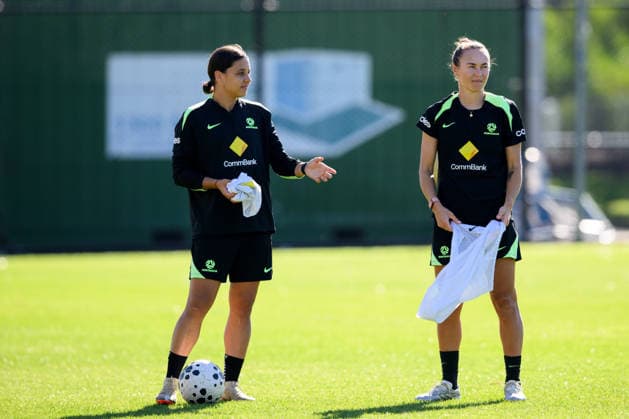 SOCCER MATILDAS TRAINING, Sam Kerr (left) and Caitlin Foord during a Matildas training session at Sky Park, in Sydney, Monday, June 8, 2026. ( NO ARCHIVING SYDNEY NEW SOUTH WALES AUSTRALIA  Copyright: xBIANCAxDExMARCHIx 20260608148189208920