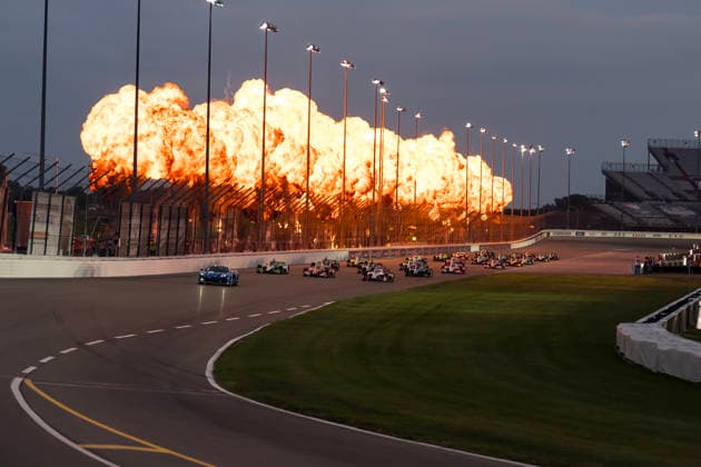 June 7, 2026, Madison, Illinois, USA: Pyrotechnics explode as the World Wide Technology Raceway plays host to the IndyCar, Indy Car, IRL, USA SERIES for the Bommarito Automotive Group 500 in Madison, Illinois. Madison USA - ZUMAa161 20260607_aaa_a161_001 Copyright: xWalterxArce GMGx