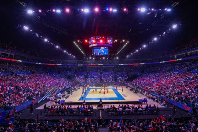 NANJING, CHINA - JUNE 07: Players of Team China (in blue) and Team Poland (in red) compete during the FIVB Women s Volleyball Nations League 2026 between Team China and Team Poland on June 7, 2026 in Nanjing, Jiangsu Province of China. China defeated Poland 3-1 in the match.  Copyright: xChinaxNewsxServicex 111646829338
